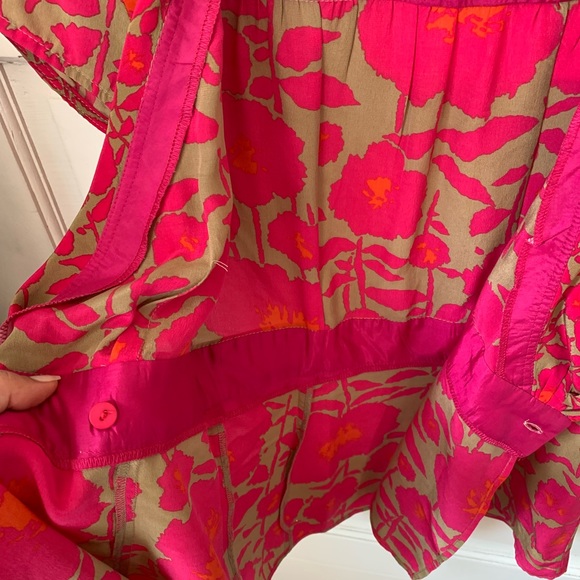 Nanette Lepore 100% Silk Made in USA Fuchsia Pink Floral Cap Sleeve Wrap Shirt - Picture 10 of 11